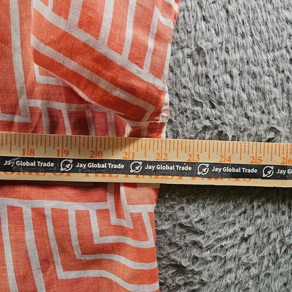 Chico's Tunic Linen Shirt Women Sz 2 Detailed Back Geometric Orange‎ White - Picture 7 of 10